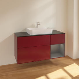 Тумба под раковину Villeroy & Boch Finion 120х50,1 см с подсветкой МДФ пион матовый лак/стекло черное матовое F422GKHB