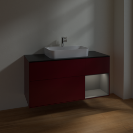 Тумба под раковину Villeroy & Boch Finion 120х50,1 см с подсветкой МДФ пион матовый лак/стекло черное матовое F422GKHB