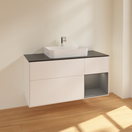 Тумба под раковину Villeroy & Boch Finion 120х50,1 см с подсветкой МДФ белый матовый лак/стекло черное матовое F422GKMT