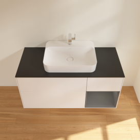 Тумба под раковину Villeroy & Boch Finion 120х50,1 см с подсветкой МДФ белый матовый лак/стекло черное матовое F422GKMT