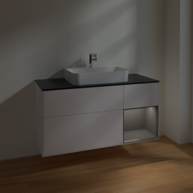 Тумба под раковину Villeroy & Boch Finion 120х50,1 см с подсветкой МДФ белый матовый лак/стекло черное матовое F422GKMT