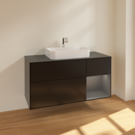 Тумба под раковину Villeroy & Boch Finion 120х50,1 см с подсветкой МДФ черный матовый лак/стекло черное матовое F422GKPD