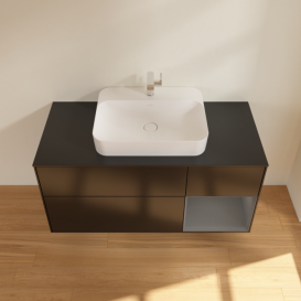 Тумба под раковину Villeroy & Boch Finion 120х50,1 см с подсветкой МДФ черный матовый лак/стекло черное матовое F422GKPD