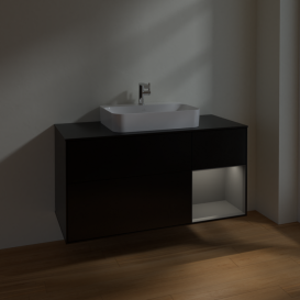 Тумба под раковину Villeroy & Boch Finion 120х50,1 см с подсветкой МДФ черный матовый лак/стекло черное матовое F422GKPD