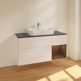 Тумба под раковину Villeroy & Boch Finion 120х50,1 см с подсветкой МДФ глянцевый белый лак/стекло черное матовое F422GNGF