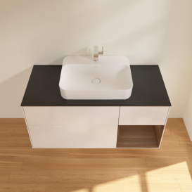 Тумба под раковину Villeroy & Boch Finion 120х50,1 см с подсветкой МДФ глянцевый белый лак/стекло черное матовое F422GNGF
