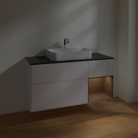 Тумба под раковину Villeroy & Boch Finion 120х50,1 см с подсветкой МДФ глянцевый белый лак/стекло черное матовое F422GNGF