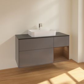 Тумба под раковину Villeroy & Boch Finion 120х50,1 см с подсветкой МДФ антрацит матовый лак/стекло черное матовое F422GNGK