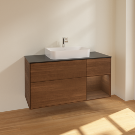 Тумба под раковину Villeroy & Boch Finion 120х50,1 см с подсветкой МДФ шпон грецкого ореха/стекло черное матовое F422GNGN