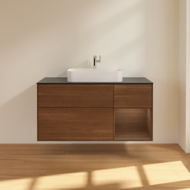 Тумба под раковину Villeroy & Boch Finion 120х50,1 см с подсветкой МДФ шпон грецкого ореха/стекло черное матовое F422GNGN