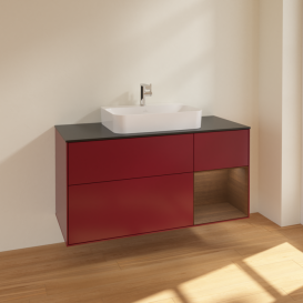 Тумба під раковину Villeroy & Boch Finion 120х50,1 см із підсвічуванням МДФ півонія матовий лак/скло чорне матове F422GNHB