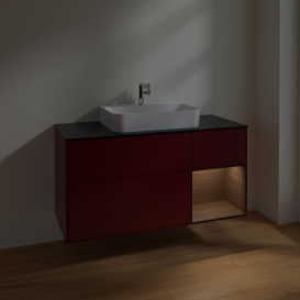 Тумба под раковину Villeroy & Boch Finion 120х50,1 см с подсветкой МДФ пион матовый лак/стекло черное матовое F422GNHB