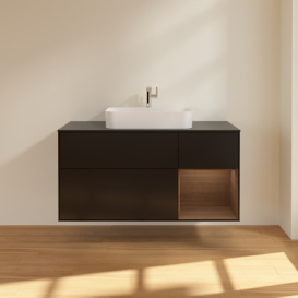 Тумба під раковину Villeroy & Boch Finion 120х50,1 см із підсвічуванням МДФ чорний матовий лак/скло чорне матове F422GNPD