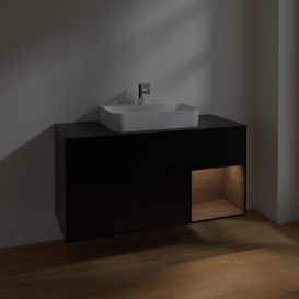 Тумба під раковину Villeroy & Boch Finion 120х50,1 см із підсвічуванням МДФ чорний матовий лак/скло чорне матове F422GNPD