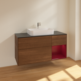 Тумба под раковину Villeroy & Boch Finion 120х50,1 см с подсветкой МДФ шпон грецкого ореха/стекло черное матовое F422HBGN