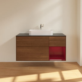 Тумба под раковину Villeroy & Boch Finion 120х50,1 см с подсветкой МДФ шпон грецкого ореха/стекло черное матовое F422HBGN