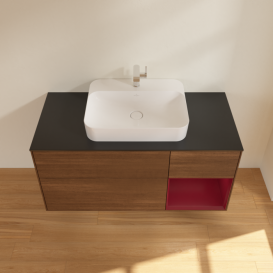 Тумба под раковину Villeroy & Boch Finion 120х50,1 см с подсветкой МДФ шпон грецкого ореха/стекло черное матовое F422HBGN