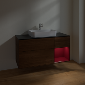 Тумба под раковину Villeroy & Boch Finion 120х50,1 см с подсветкой МДФ шпон грецкого ореха/стекло черное матовое F422HBGN