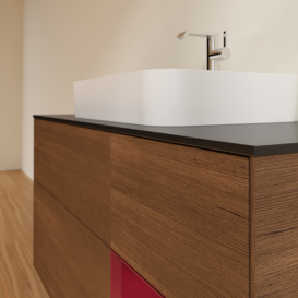 Тумба под раковину Villeroy & Boch Finion 120х50,1 см с подсветкой МДФ шпон грецкого ореха/стекло черное матовое F422HBGN