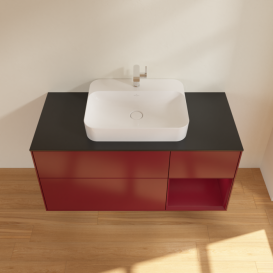 Тумба под раковину Villeroy & Boch Finion 120х50,1 см с подсветкой МДФ пион матовый лак/стекло черное матовое F422HBHB