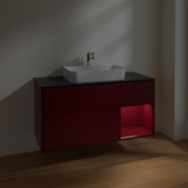 Тумба под раковину Villeroy & Boch Finion 120х50,1 см с подсветкой МДФ пион матовый лак/стекло черное матовое F422HBHB