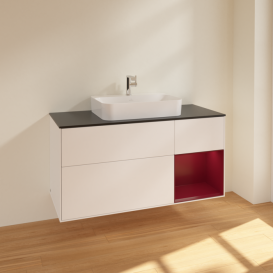 Тумба под раковину Villeroy & Boch Finion 120х50,1 см с подсветкой МДФ белый матовый лак/стекло черное матовое F422HBMT