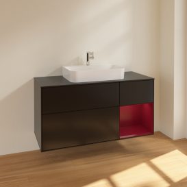 Тумба под раковину Villeroy & Boch Finion 120х50,1 см с подсветкой МДФ черный матовый лак/стекло черное матовое F422HBPD