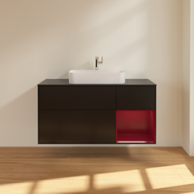 Тумба под раковину Villeroy & Boch Finion 120х50,1 см с подсветкой МДФ черный матовый лак/стекло черное матовое F422HBPD