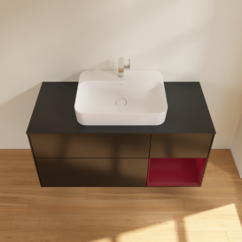 Тумба под раковину Villeroy & Boch Finion 120х50,1 см с подсветкой МДФ черный матовый лак/стекло черное матовое F422HBPD