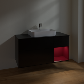 Тумба под раковину Villeroy & Boch Finion 120х50,1 см с подсветкой МДФ черный матовый лак/стекло черное матовое F422HBPD