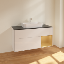 Тумба під раковину Villeroy & Boch Finion 120х50,1 см з підсвіткою МДФ білий глянцевий лак/скло чорне матове F422HFGF