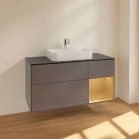 Тумба под раковину Villeroy & Boch Finion 120х50,1 см с подсветкой МДФ антрацит матовый лак/стекло черное матовое F422HFGK