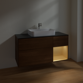 Тумба под раковину Villeroy & Boch Finion 120х50,1 см с подсветкой МДФ шпон грецкого ореха/стекло черное матовое F422HFGN