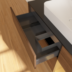 Тумба под раковину Villeroy & Boch Finion 120х50,1 см с подсветкой МДФ шпон грецкого ореха/стекло черное матовое F422HFGN