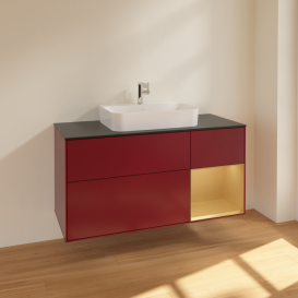 Тумба под раковину Villeroy & Boch Finion 120х50,1 см с подсветкой МДФ пион матовый лак/стекло черное матовое F422HFHB