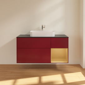 Тумба под раковину Villeroy & Boch Finion 120х50,1 см с подсветкой МДФ пион матовый лак/стекло черное матовое F422HFHB