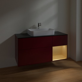 Тумба под раковину Villeroy & Boch Finion 120х50,1 см с подсветкой МДФ пион матовый лак/стекло черное матовое F422HFHB