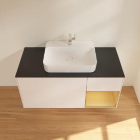 Тумба под раковину Villeroy & Boch Finion 120х50,1 см с подсветкой МДФ белый матовый лак/стекло черное матовое F422HFMT