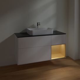 Тумба под раковину Villeroy & Boch Finion 120х50,1 см с подсветкой МДФ белый матовый лак/стекло черное матовое F422HFMT