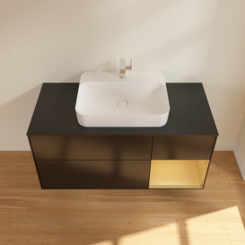 Тумба под раковину Villeroy & Boch Finion 120х50,1 см с подсветкой МДФ черный матовый лак/стекло черное матовое F422HFPD