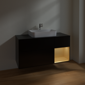 Тумба под раковину Villeroy & Boch Finion 120х50,1 см с подсветкой МДФ черный матовый лак/стекло черное матовое F422HFPD