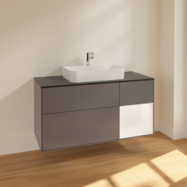 Тумба под раковину Villeroy & Boch Finion 120х50,1 см с подсветкой МДФ антрацит матовый лак/стекло черное матовое F422MTGK