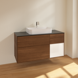 Тумба под раковину Villeroy & Boch Finion 120х50,1 см с подсветкой МДФ шпон грецкого ореха/стекло черное матовое F422MTGN