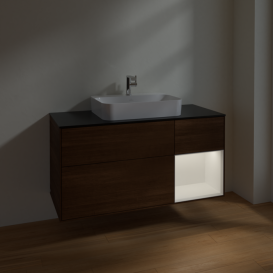 Тумба под раковину Villeroy & Boch Finion 120х50,1 см с подсветкой МДФ шпон грецкого ореха/стекло черное матовое F422MTGN
