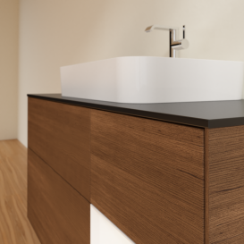 Тумба под раковину Villeroy & Boch Finion 120х50,1 см с подсветкой МДФ шпон грецкого ореха/стекло черное матовое F422MTGN