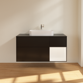 Тумба под раковину Villeroy & Boch Finion 120х50,1 см с подсветкой МДФ черный матовый лак/стекло черное матовое F422MTPD
