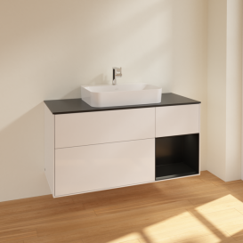 Тумба под раковину Villeroy & Boch Finion 120х50,1 см с подсветкой МДФ глянцевый белый лак/стекло черное матовое F422PDGF