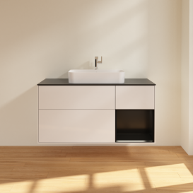 Тумба под раковину Villeroy & Boch Finion 120х50,1 см с подсветкой МДФ глянцевый белый лак/стекло черное матовое F422PDGF