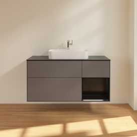 Тумба под раковину Villeroy & Boch Finion 120х50,1 см с подсветкой МДФ антрацит матовый лак/стекло черное матовое F422PDGK