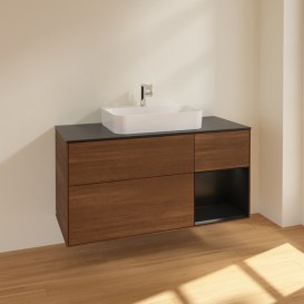 Тумба под раковину Villeroy & Boch Finion 120х50,1 см с подсветкой МДФ шпон грецкого ореха/стекло черное матовое F422PDGN